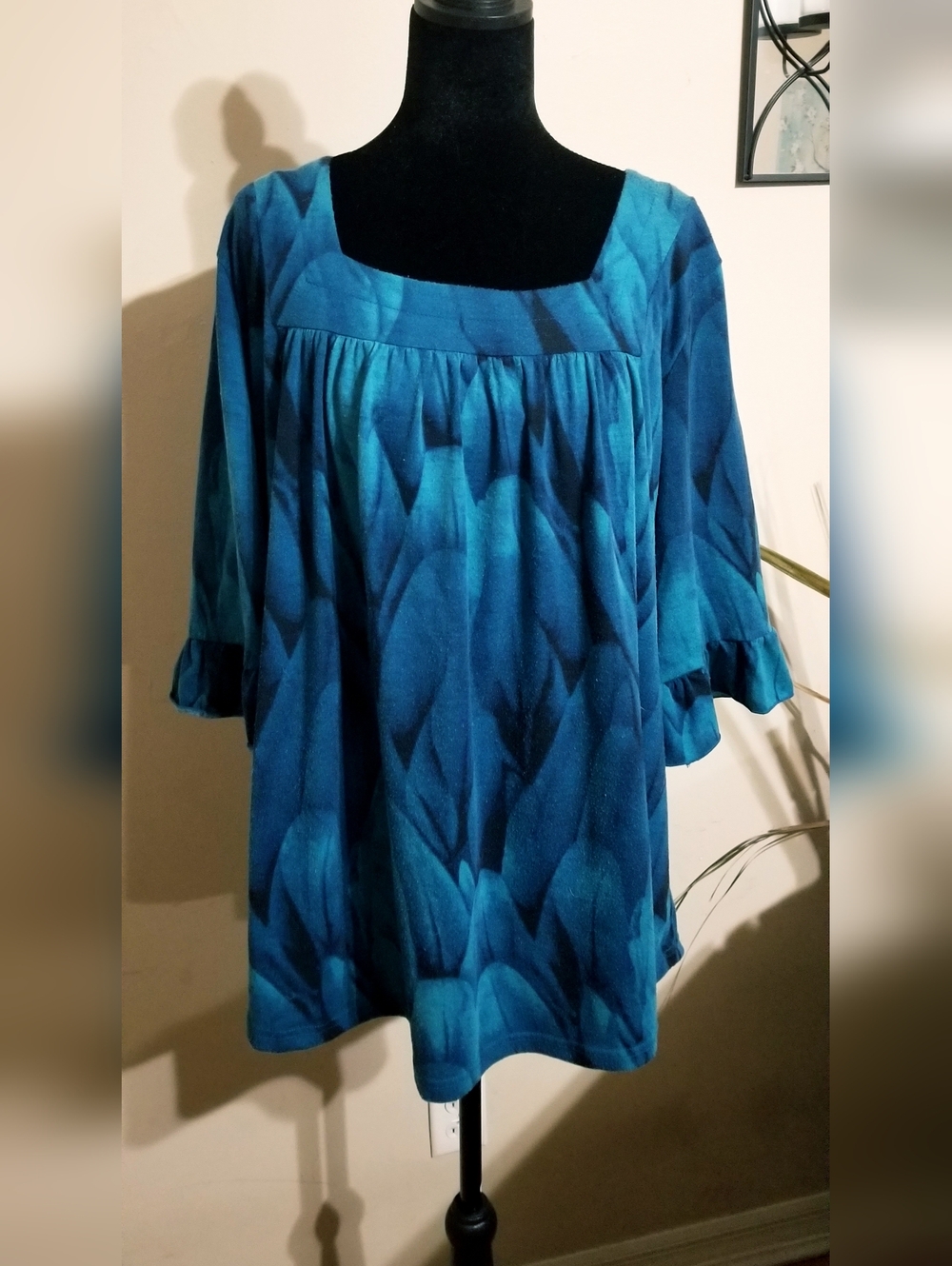Square-Neck Teal Blue Floral Tunic